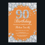 90th Birthday Orange and Silver Diamond Invitation<br><div class="desc">90th Birthday Invitation. Orange and Silver Rhinestone Diamond. Elegant Birthday Bash invite. Adult Birthday. Women Birthday. Men Birthday. For further customisation,  please click the "Customise it" button and use our design tool to modify this template.</div>