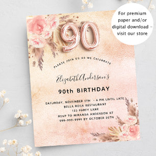 90th birthday pampas grass rose invitation