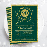 90th Birthday Party - ANY AGE Gold Green Invitation<br><div class="desc">90th birthday party invitation for men or women. Elegant invite card in green with faux glitter gold foil. Features typography script font. Cheers to 90 years! Can be personalised into any year. Perfect for a milestone adult bday celebration.</div>