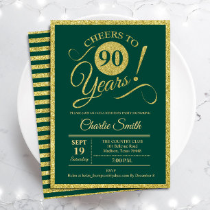 90th Birthday Party - ANY AGE Gold Green Invitation