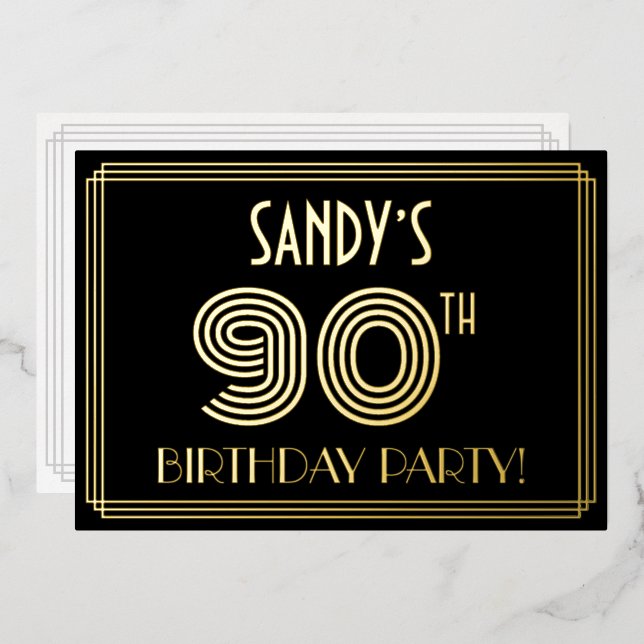 90th Birthday Party — Art Deco Style “90” + Name (Front/Back)