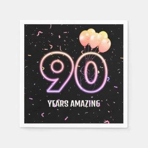 90th Birthday Party Balloons and Confetti Napkin