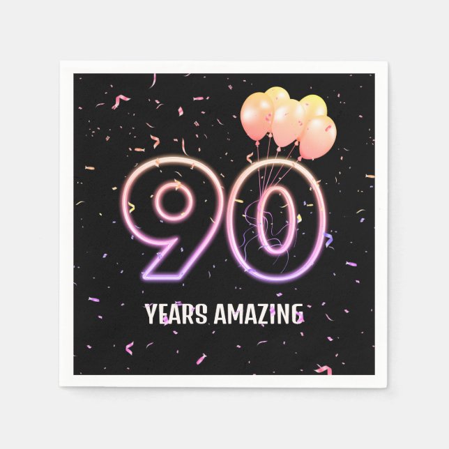 90th Birthday Party Balloons and Confetti Napkin (Front)