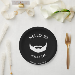 90th birthday party beard black white men paper plate