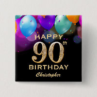 90th Birthday Party Black and Gold Balloons