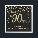 90th Birthday Party Black and Gold Diamond Napkins<br><div class="desc">90th Birthday Party Invitation with Black and Gold Glitter Diamond Background. Gold Confetti. Adult Birthday. Man or Woman Birthday. For further customisation,  please click the "Customise it" button and use our design tool to modify this template.</div>