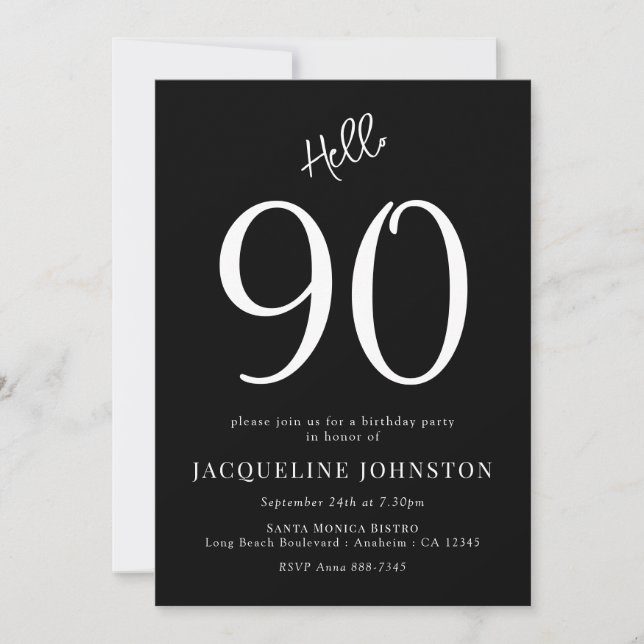 90th Birthday Party Black And White Invitation (Front)