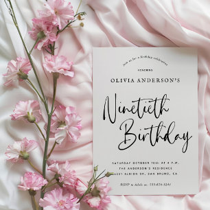 90th Birthday Party   Black and White Typography Invitation
