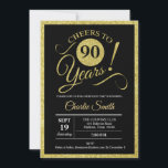 90th Birthday Party - Black Gold ANY AGE Invitation<br><div class="desc">90th Birthday Party Invitation in faux glitter gold and black. Cheers to 90 years!
Please message us if you need further customisation.</div>
