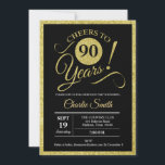 90th Birthday Party - Black Gold ANY AGE Invitation<br><div class="desc">90th Birthday Party Invitation in faux glitter gold and black. Cheers to 90 years!
Please message us if you need further customisation.</div>