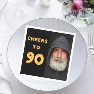 90th birthday party black gold cheers photo napkin