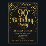 90th Birthday Party - Black & Gold Invitation<br><div class="desc">90th Birthday Party Invitation.
Elegant design in black and faux glitter gold. Features stylish script font and confetti. Message me if you need custom age.</div>