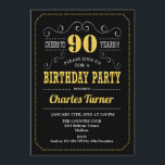 90th Birthday Party - Black Gold White Invitation<br><div class="desc">90th Birthday Party Invitation.
Elegant black,  gold and white retro design with chalkboard pattern and script font. Cheers to 90 years! Message me if you need further customization.</div>
