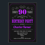 90th Birthday Party - Black Purple Invitation<br><div class="desc">90th Birthday Party Invitation.
Elegant black,  purple and white retro design with chalkboard pattern and script font. Cheers to 90 years! Message me if you need further customization.</div>