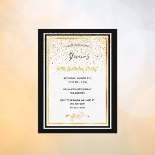 90th birthday party black white gold invitation postcard