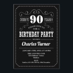 90th Birthday Party - Black White Invitation<br><div class="desc">90th Birthday Party Invitation.
Elegant black and white retro design with chalkboard pattern and script font. Cheers to 90 years! Message me if you need further customisation.</div>