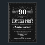 90th Birthday Party - Black White Invitation<br><div class="desc">90th Birthday Party Invitation.
Elegant black and white retro design with chalkboard pattern and script font. Cheers to 90 years! Message me if you need further customisation.</div>