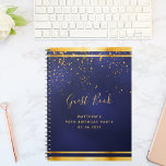 90th Birthday Party blue gold guest book<br><div class="desc">A 90th Birthday Party informal Guest Book for him, boy, guy in dark blue, navy blue background. The blue color is uneven. With a faux gold frame and golden confetti sprinkle, golden colored letters. The title Guest Book is written with modern hand lettered style script. Template for a name, age...</div>