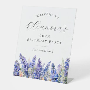 90th Birthday Party Blue July Birth Flower Welcome Pedestal Sign