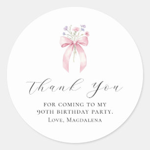 90th Birthday Party Bow Custom Thank You Favour Classic Round Sticker