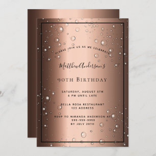 90th Birthday Party bronze brown black bubbles guy Invitation