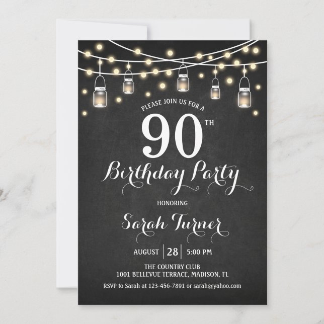 90th Birthday Party - Chalkboard Invitation (Front)