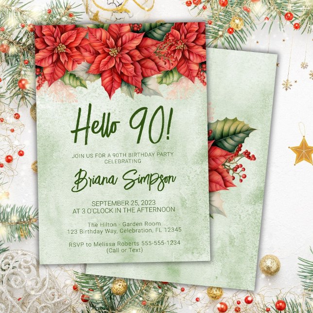 90th Birthday Party Christmas Flowers Floral Invitation (Creator Uploaded)