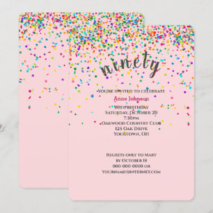 90th Birthday Party confetti Invitation