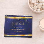 90th Birthday Party dark blue gold confetti Guest Book<br><div class="desc">A 90th Birthday Party Guest Book for him,  boy,  guy in dark blue,  navy blue background. The blue colour is uneven.  With a faux gold frame and golden confetti sprinkle,  golden coloured letters.
Spine: add your own text.</div>
