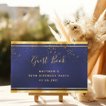 90th Birthday Party dark blue gold confetti Guest Book<br><div class="desc">A 90th Birthday Party Guest Book for him,  boy,  guy in dark blue,  navy blue background. The blue colour is uneven.  With a faux gold frame and golden confetti sprinkle,  golden coloured letters.
Spine: add your own text.</div>