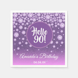 90th birthday party diamonds purple pink glitter napkin