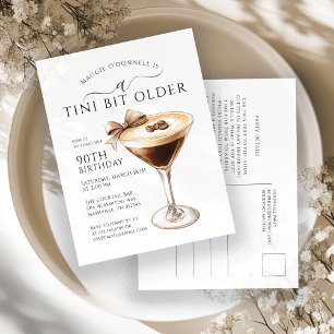 90th Birthday Party Espresso Martini Bow Beans Invitation Postcard