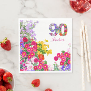 90th birthday Party Floral Flowers Modern 90 Years Napkin