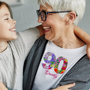 90th Birthday Party Floral Flowers Modern 90 Years T-Shirt