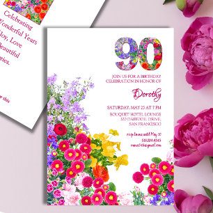 90th birthday party floral modern invitation 90