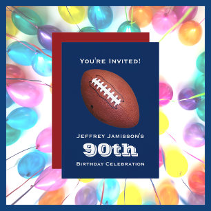 90th Birthday Party, Football, Blue, Name Invitation