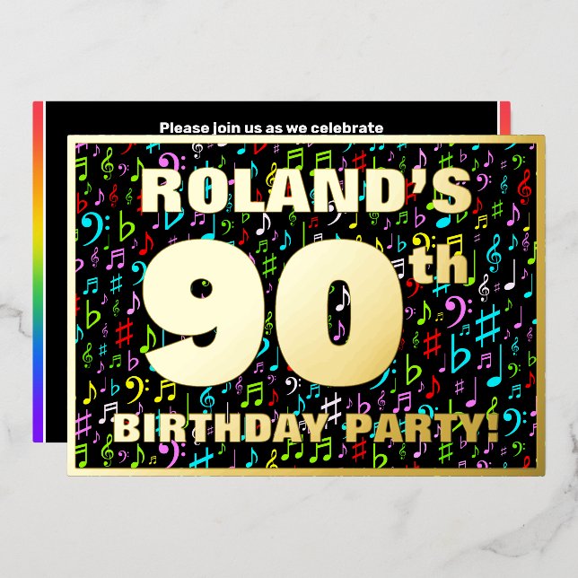 90th Birthday Party — Fun, Colourful Music Symbols (Front/Back)