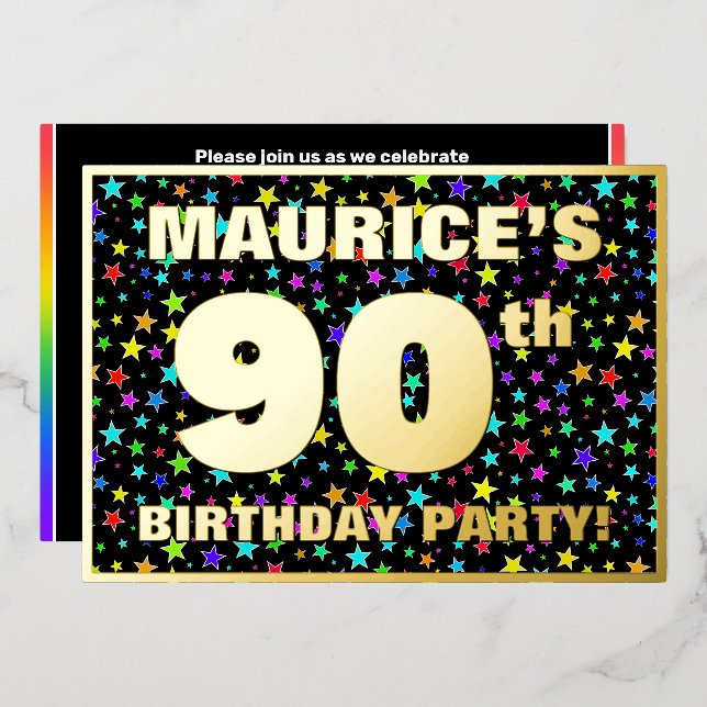90th Birthday Party — Fun, Colourful Stars Pattern (Front/Back)
