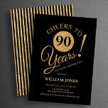 90th Birthday Party Gold Black Invitation<br><div class="desc">Cheers to 90 years! 90th birthday party invitation in black and faux glitter gold. Simple modern design,  perfect for an elegant men's or women's bday celebration. Customize with your own details. Can be personalized into any age! Printed Zazzle invitations or instant download digital printable template.</div>