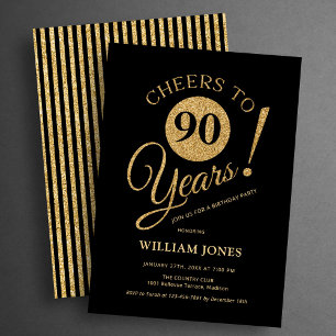 90th Birthday Party Gold Black Invitation