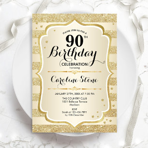 90th Birthday Party - Gold Invitation