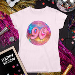 90th Birthday Party Gold Pink Glitter Disco Ball T-Shirt<br><div class="desc">Do you love the 80s dancing disco ball? The 70s disco ball? Look at our 90th Birthday Party Gold Pink Glitter Disco Ball T-Shirt! Celebrate in style with our vibrant birthday disco ball t-shirt featuring a colourful gold mirror disco ball and dazzling typography with a digital glitter and gold effect....</div>