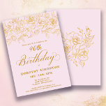 90th Birthday Party Gold Rose Floral Blush Pink Invitation<br><div class="desc">Elegant open line gold roses create the perfect top border. The blush pink background gives in a feminine aesthetic and the calligraphy adds a luxe touch. This invitation is part of the Luxe Gold Rose Collection. It contains templates for birthday suite stationery,  welcome signs and party decorations.</div>