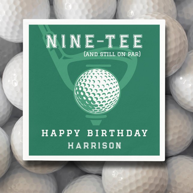 90th Birthday Party Golf Theme Modern Green Napkin (Creator Uploaded)