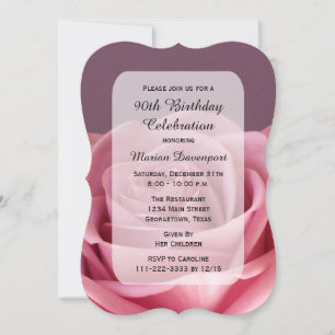 90th Birthday Party Gorgeous Rose Invitation