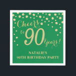 90th Birthday Party Green and Gold Diamond Napkins<br><div class="desc">90th Birthday Party Invitation with Green and Gold Glitter Diamond Background. Gold Confetti. Adult Birthday. Man or Woman Birthday. For further customisation,  please click the "Customise it" button and use our design tool to modify this template.</div>