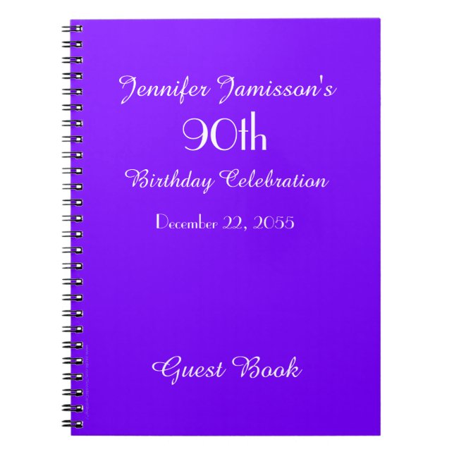 90th Birthday Party Guest Book Purple Solid (Front)