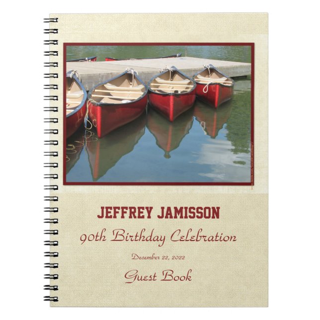 90th Birthday Party Guest Book, Red Canoes Notebook (Front)