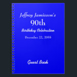90th Birthday Party Guest Book Royal Blue Notebook<br><div class="desc">This minimalist 90th Birthday Party Guest Book spiral notebook is decorated with a solid royal blue background.  Easy to customize,  just CHANGE or delete EXAMPLE NAME and AGE.  All Rights Reserved © 2014 Alan & Marcia Socolik.</div>