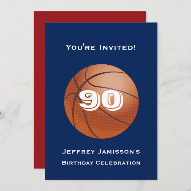 90th Birthday Party Invitation Basketball (Front/Back)